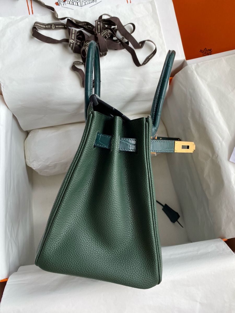 Hermes Touch Birkin 30 Bag in Green Clemence and Matte Alligator Leather - Image 6