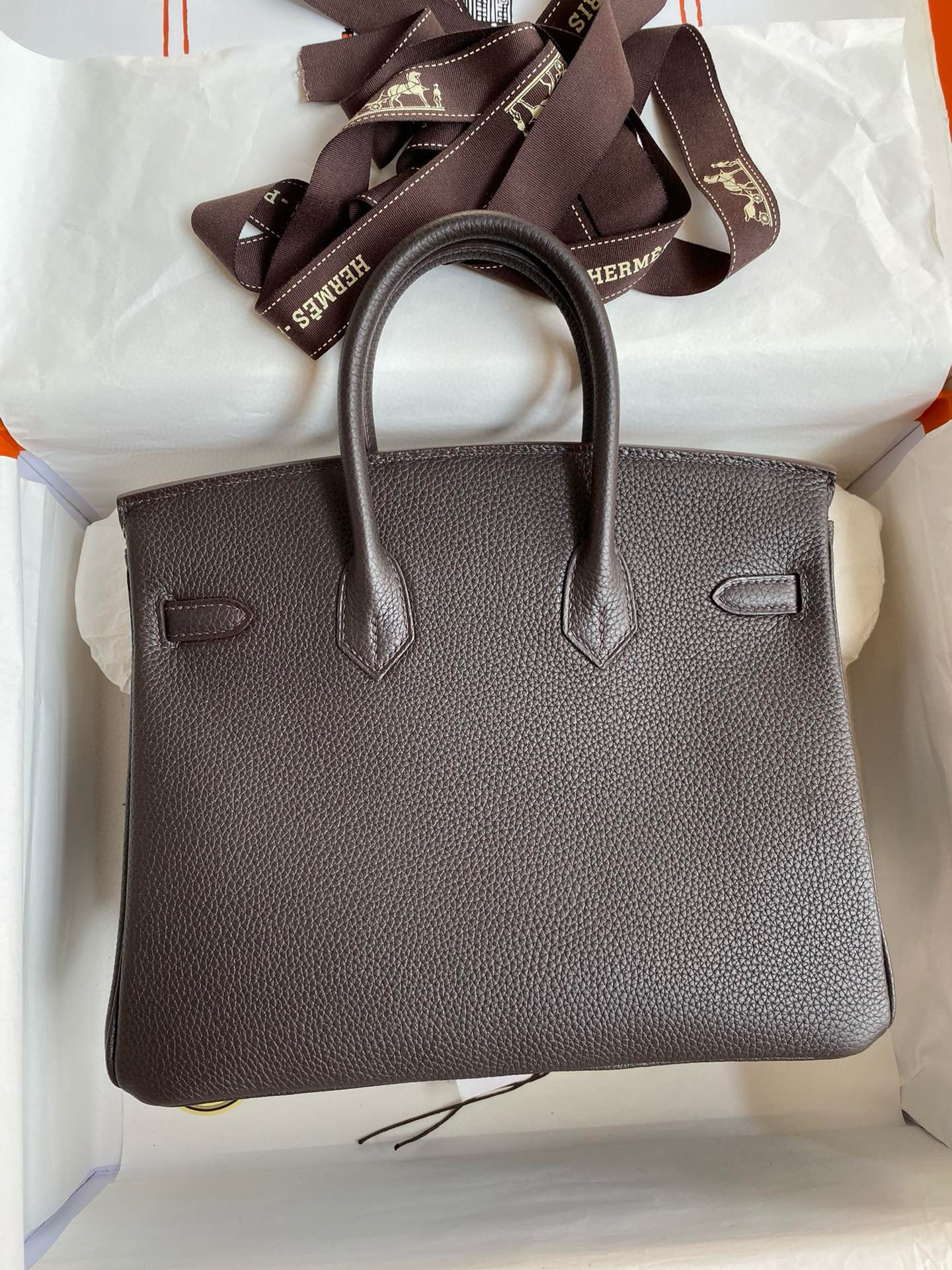 Hermes Birkin 25 Verso Retourne Handmade Bag in Ebene Clemence Leather - Image 3