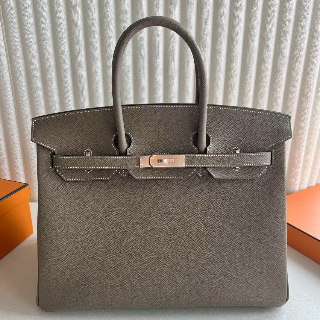 Hermes Birkin 35 Verso Retourne Handmade Bag in Etoupe Epsom Calfskin
