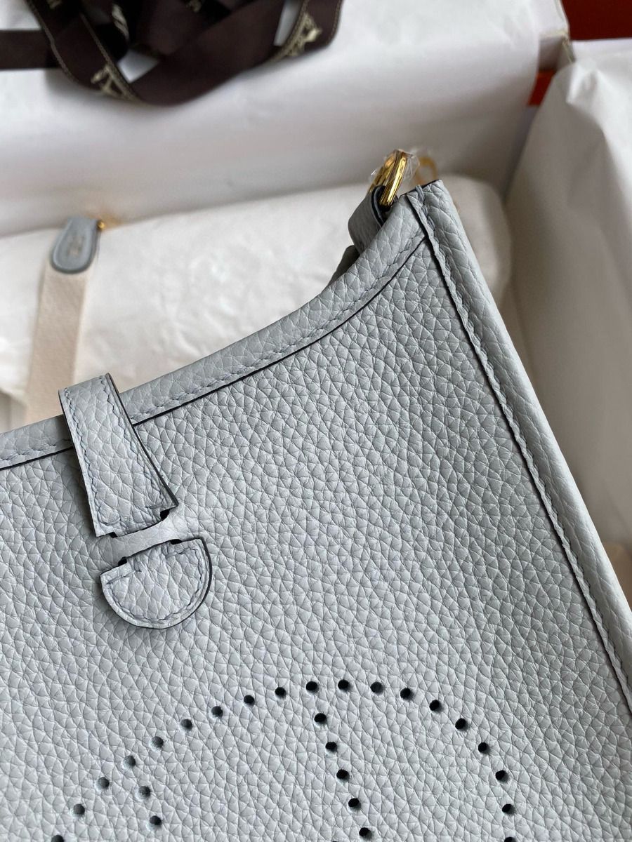 Hermes Evelyne Mini Handmade Bag in Blue Brume Clemence Leather - Image 5