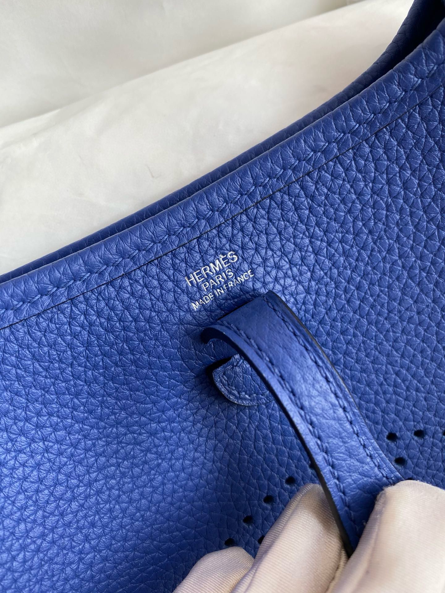 Hermes Evelyne Mini Handmade Bag in Blue Electric Clemence Leather - Image 5