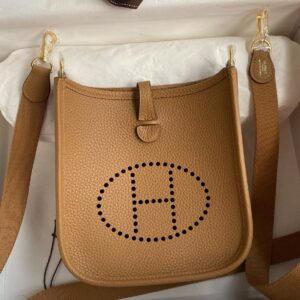 Hermes Evelyne Mini Handmade Bag in Biscuit Clemence Leather