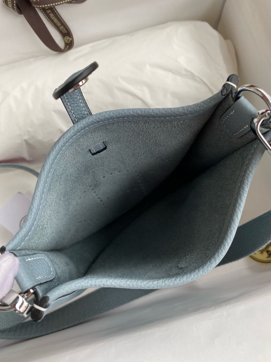 Hermes Evelyne Mini Handmade Bag in Blue Lin Clemence Leather - Image 9