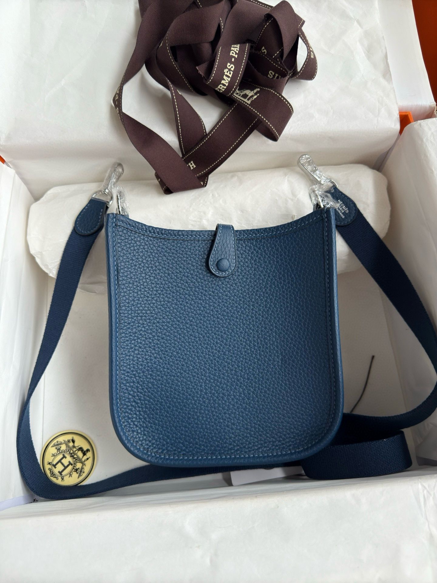 Hermes Evelyne Mini Handmade Bag in Deep Blue Clemence Leather - Image 3