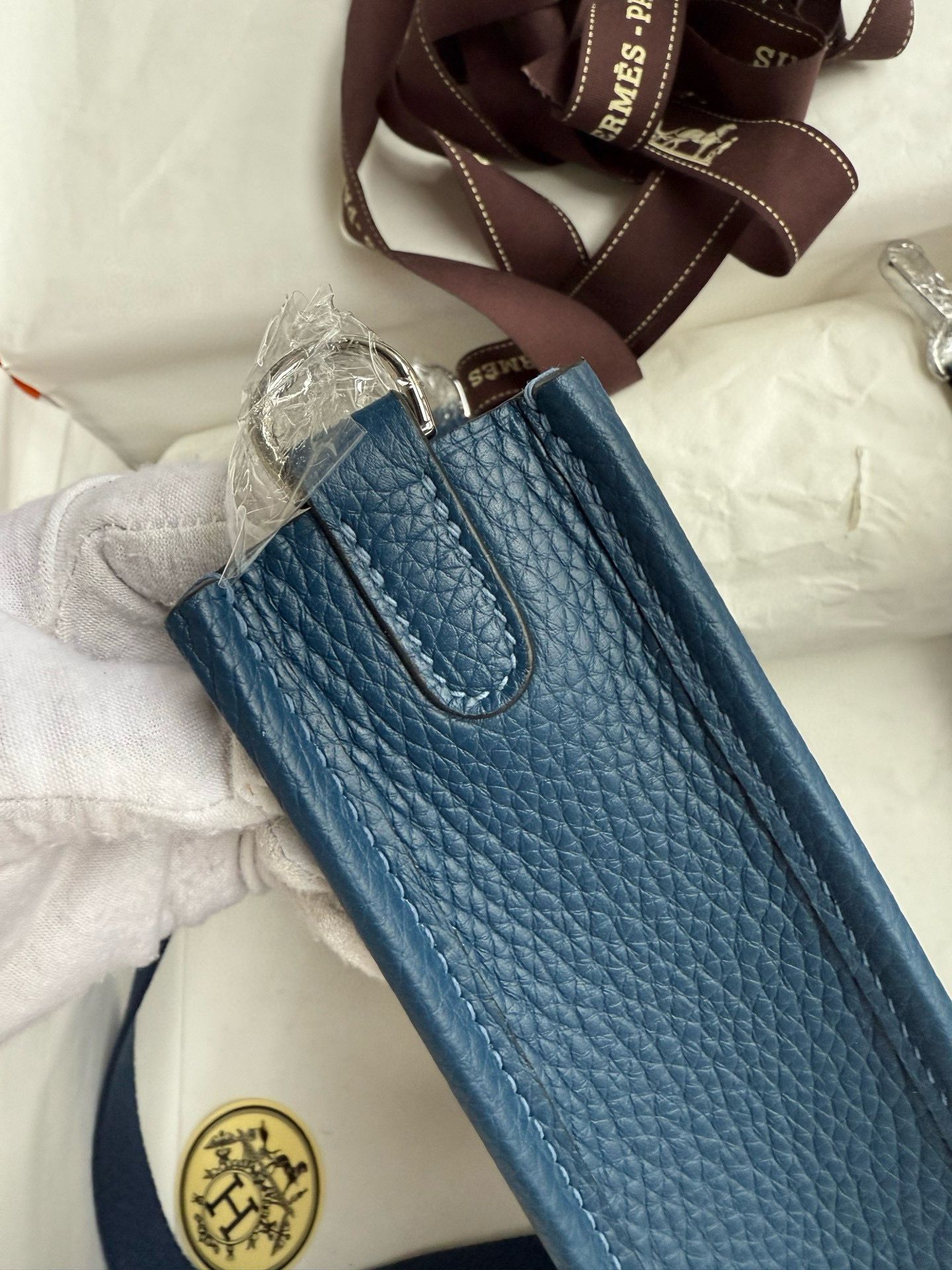 Hermes Evelyne Mini Handmade Bag in Deep Blue Clemence Leather - Image 5