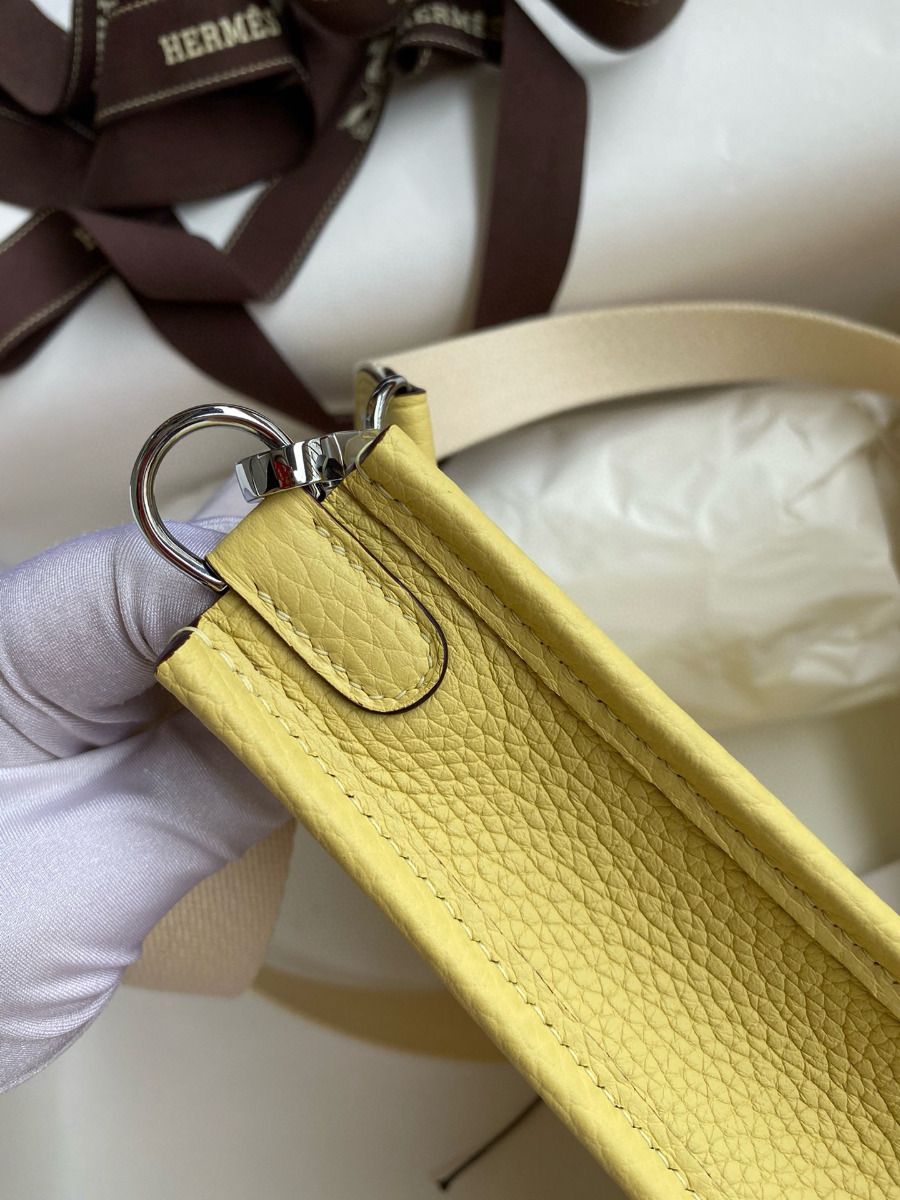 Hermes Evelyne Mini Handmade Bag in Jaune Poussin Clemence Leather - Image 8