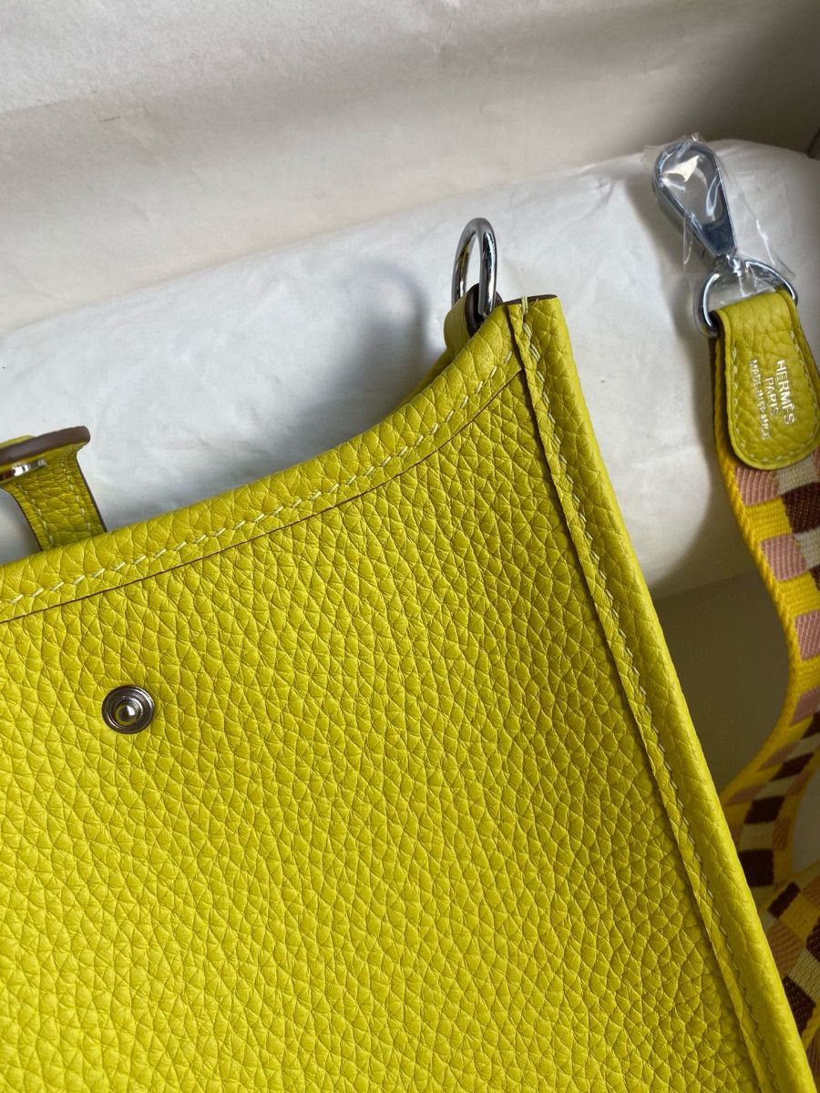 Hermes Evelyne Mini Handmade Bag in Lime Clemence Leather - Image 9
