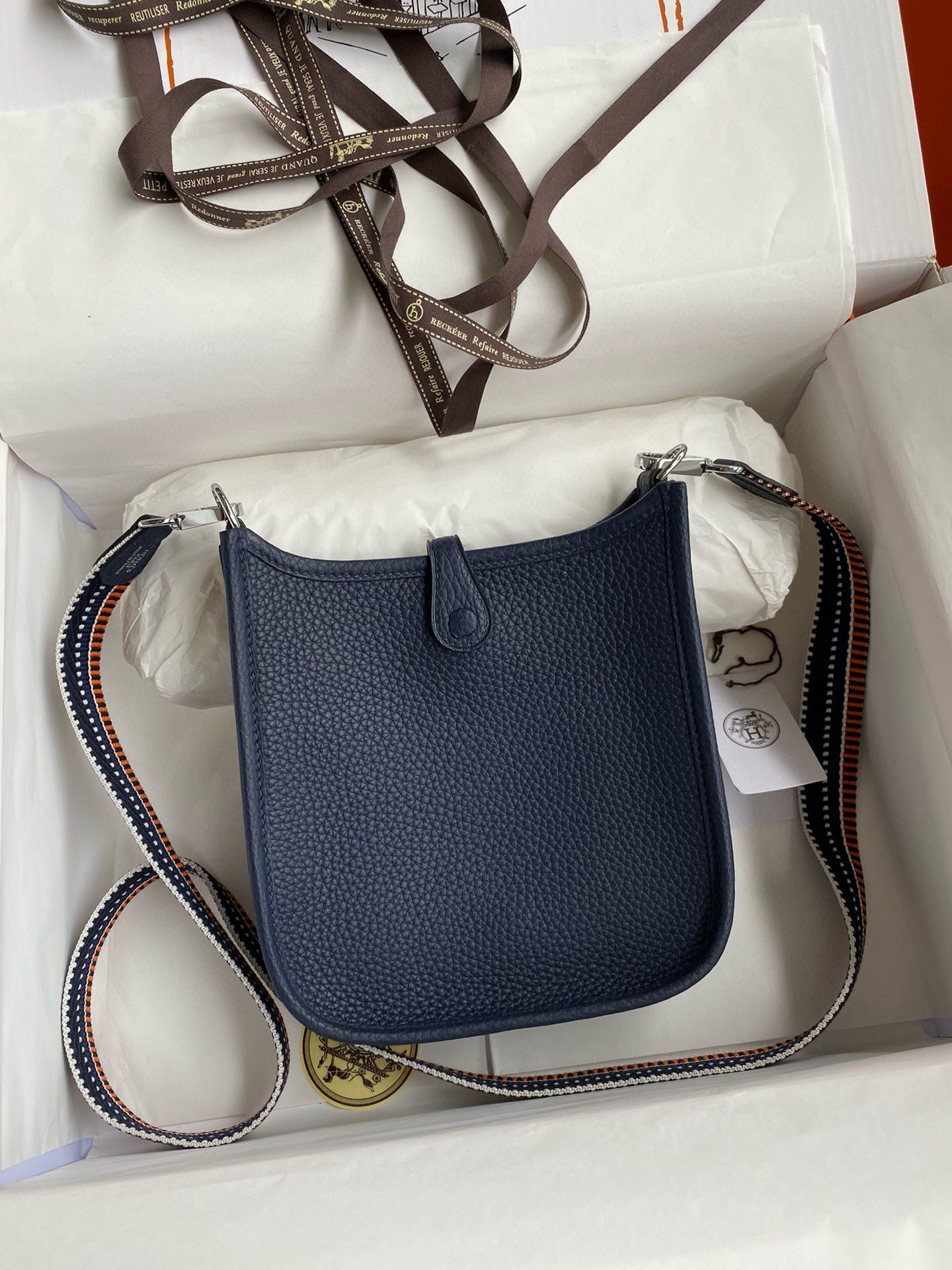 Hermes Evelyne Mini Handmade Bag in Navy Blue Clemence Leather - Image 3