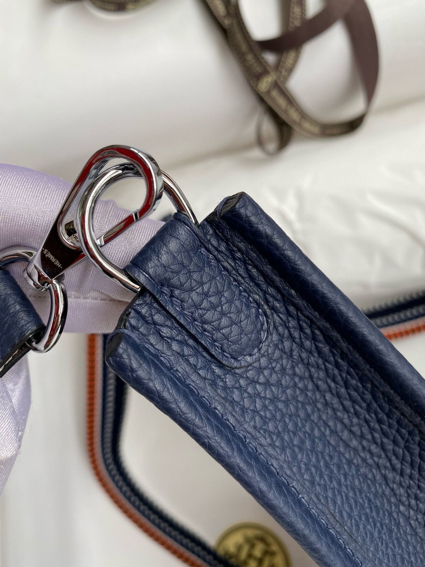 Hermes Evelyne Mini Handmade Bag in Navy Blue Clemence Leather - Image 6