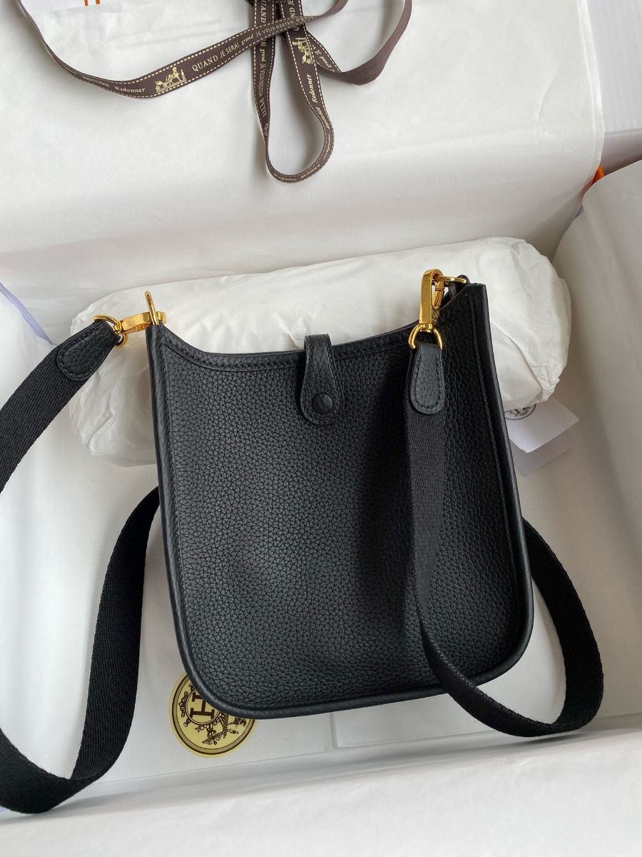 Hermes Evelyne Mini Handmade Bag in Black Clemence Leather - Image 3