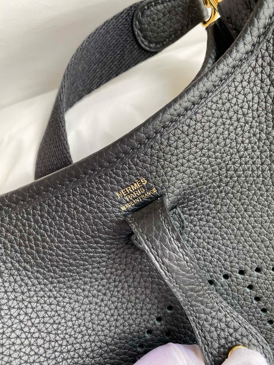Hermes Evelyne Mini Handmade Bag in Black Clemence Leather - Image 6