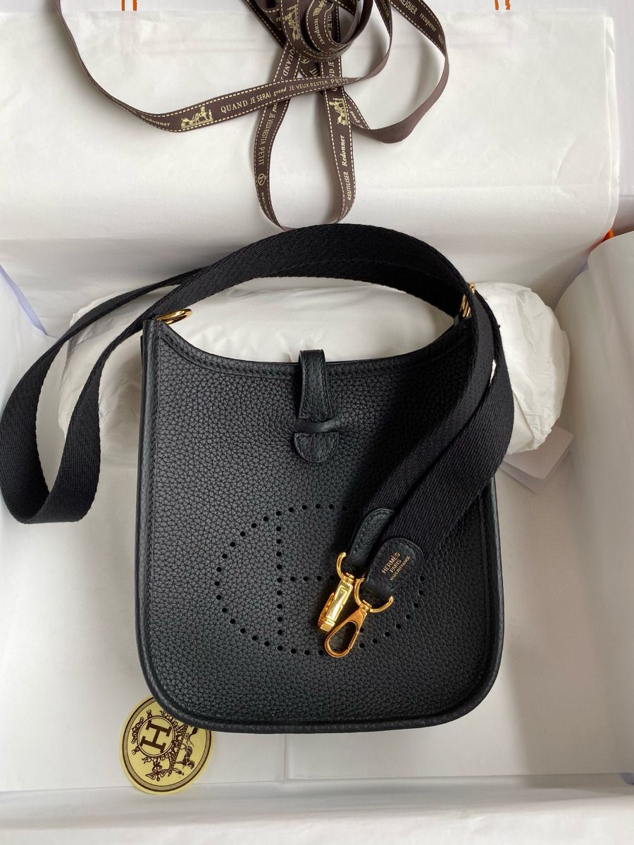 Hermes Evelyne Mini Handmade Bag in Black Clemence Leather - Image 10