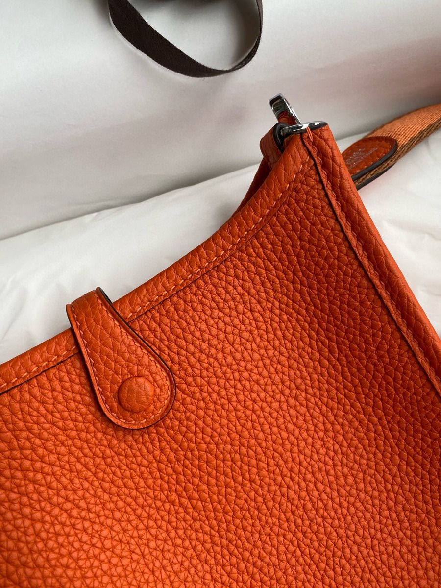 Hermes Evelyne Mini Handmade Bag in Orange Clemence Leather - Image 8