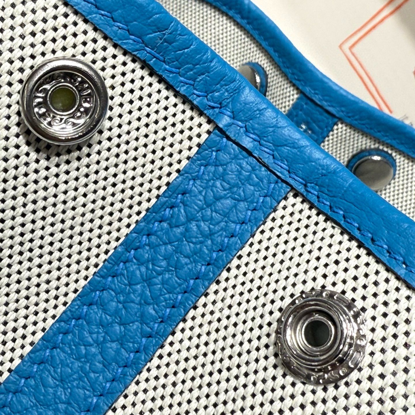 Hermes Neo Garden Party 23 Bag in Canvas and Blue Negonda Calfskin - Image 10