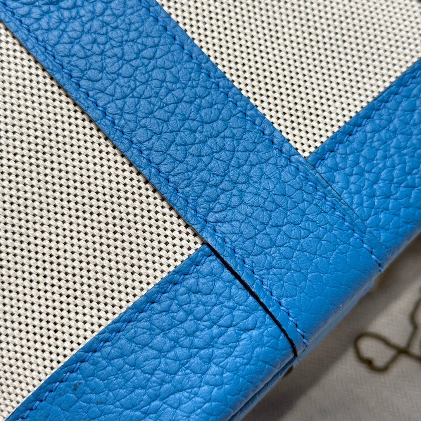 Hermes Neo Garden Party 23 Bag in Canvas and Blue Negonda Calfskin - Image 11