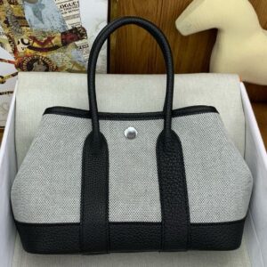 Hermes Neo Garden Party 23 Bag in Canvas and Black Negonda Calfskin