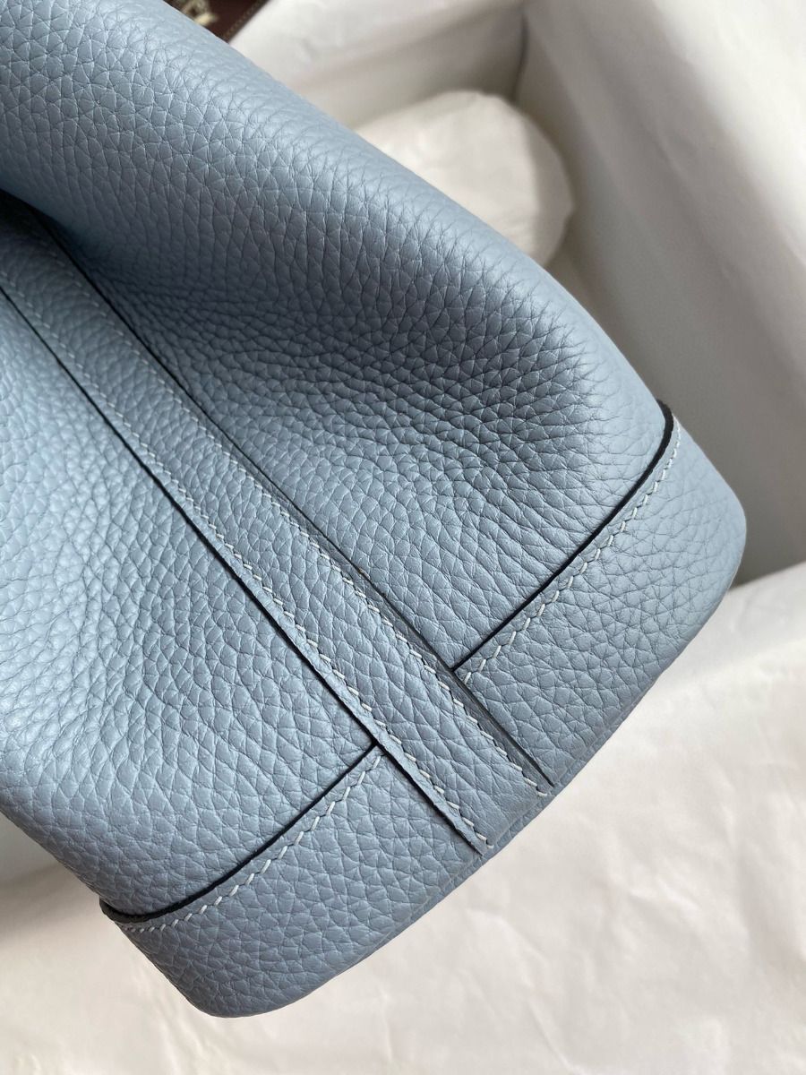 Hermes Garden Party 30 Handmade Bag in Blue Lin Clemence Leather - Image 5