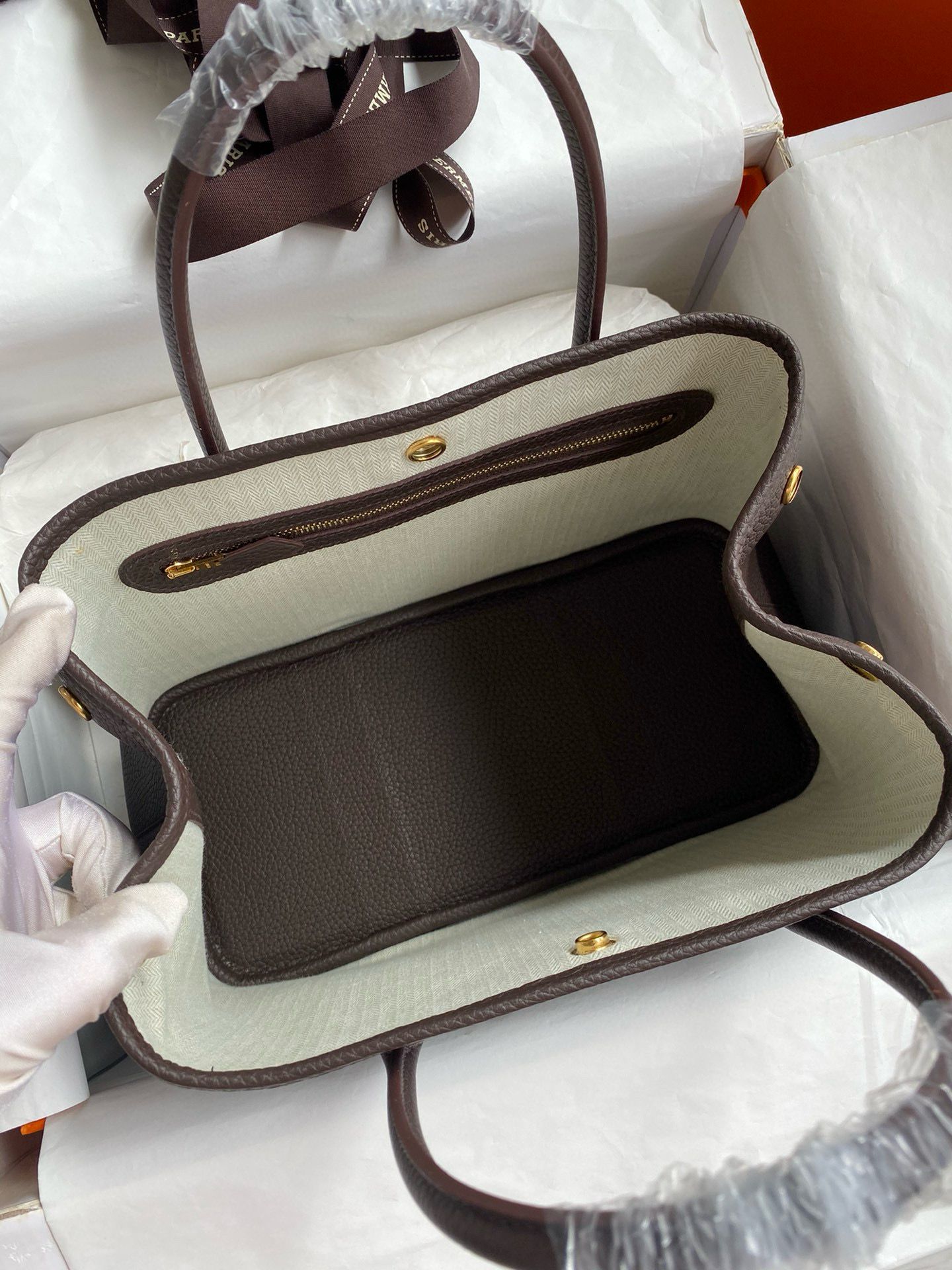 Hermes Garden Party 30 Handmade Bag in Ebene Clemence Leather - Image 8