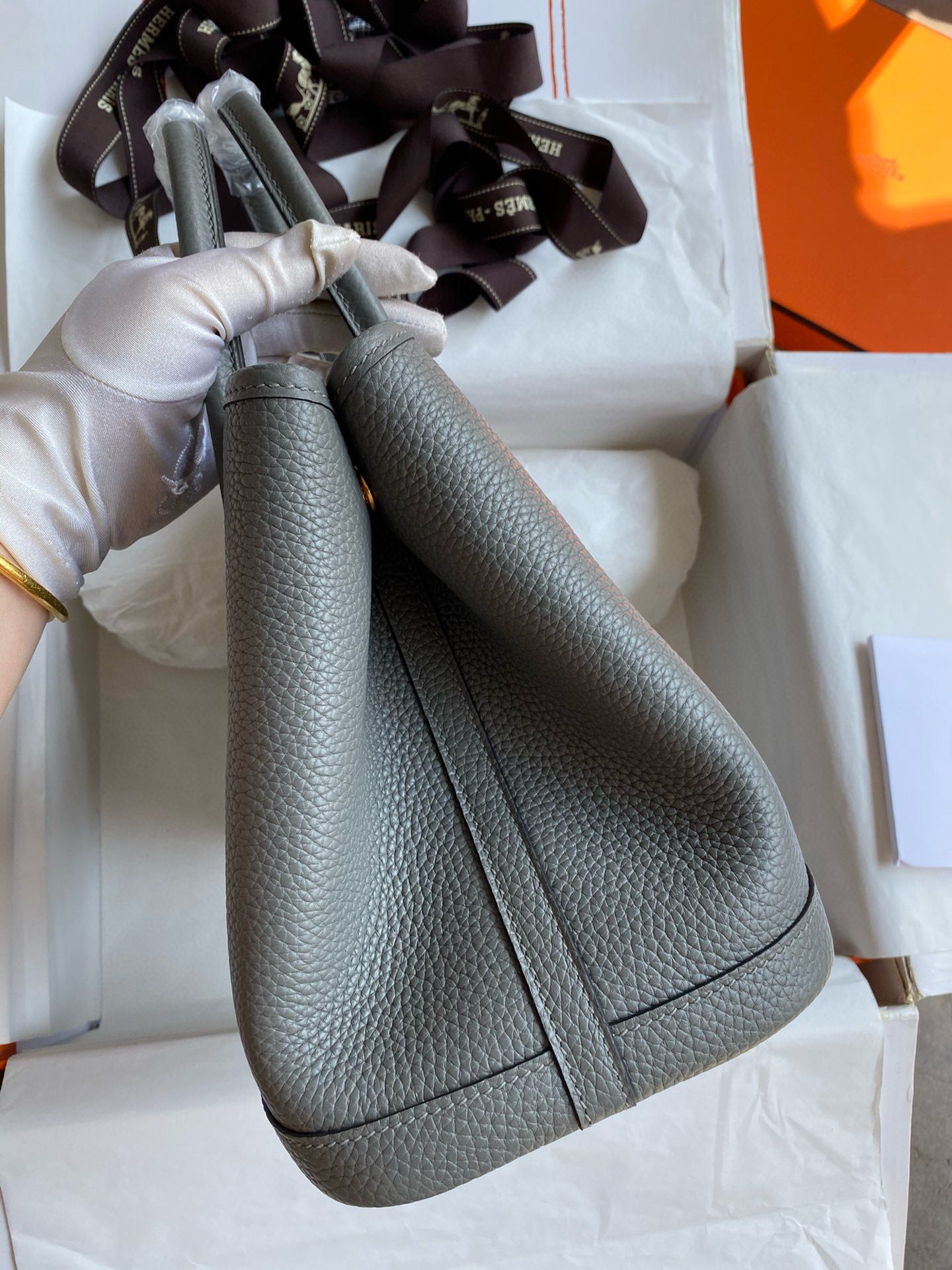 Hermes Garden Party 30 Handmade Bag in Gris Meyer Clemence Leather - Image 3