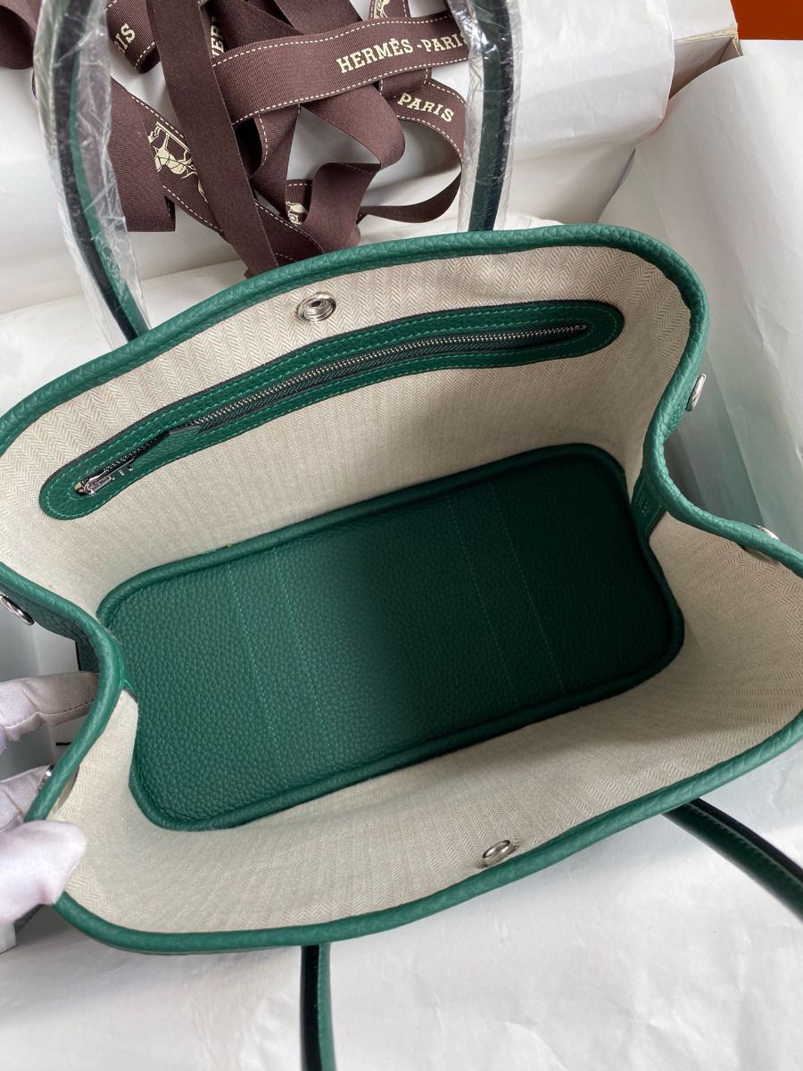 Hermes Garden Party 30 Handmade Bag in Malachite Clemence Leather - Image 8