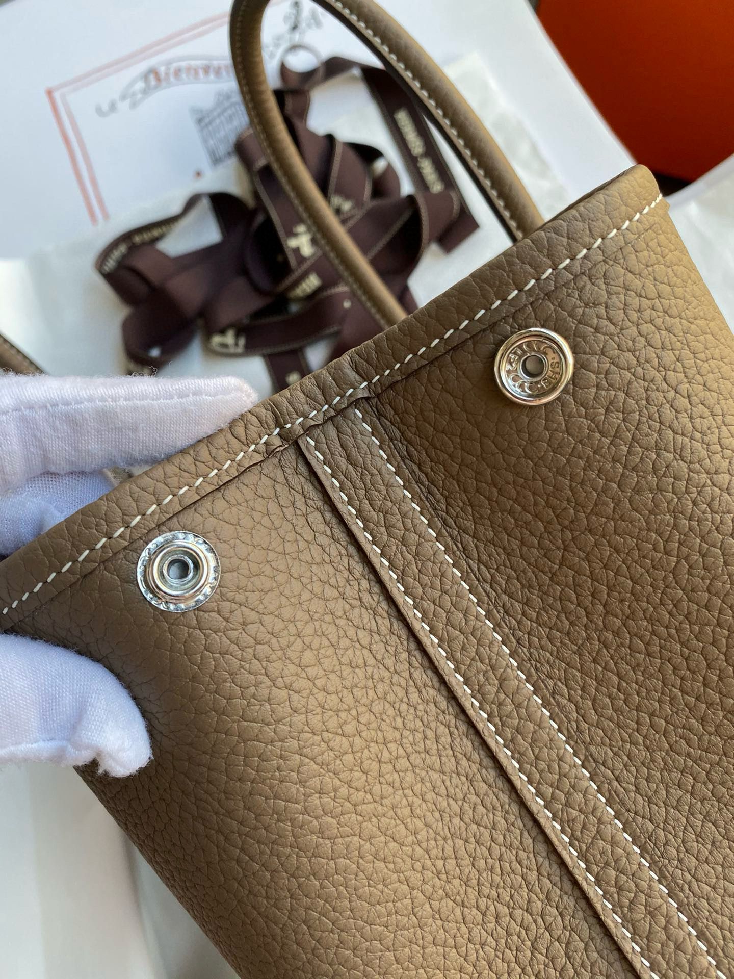 Hermes Garden Party 30 Handmade Bag in Taupe Negonda Leather - Image 5