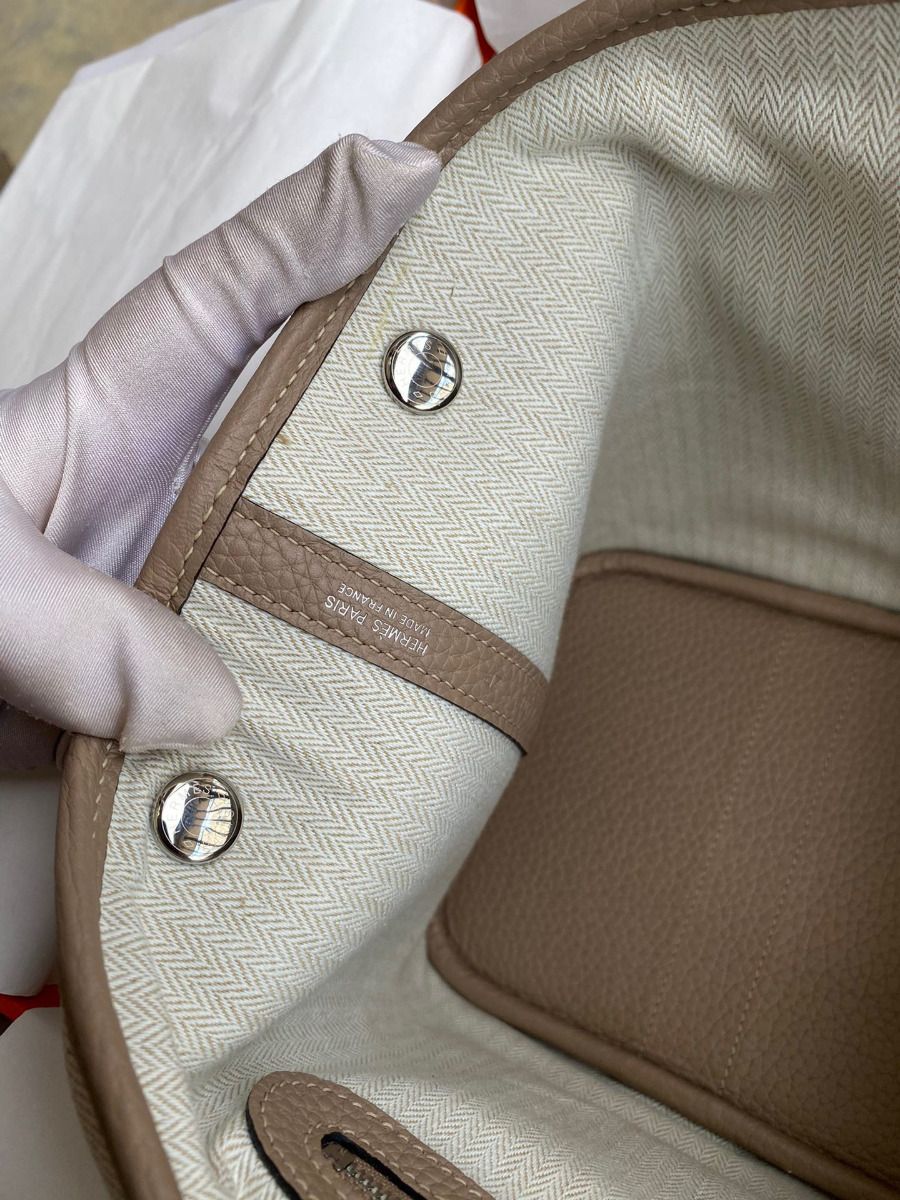 Hermes Garden Party 30 Handmade Bag in Toile and Tourterelle Leather - Image 10