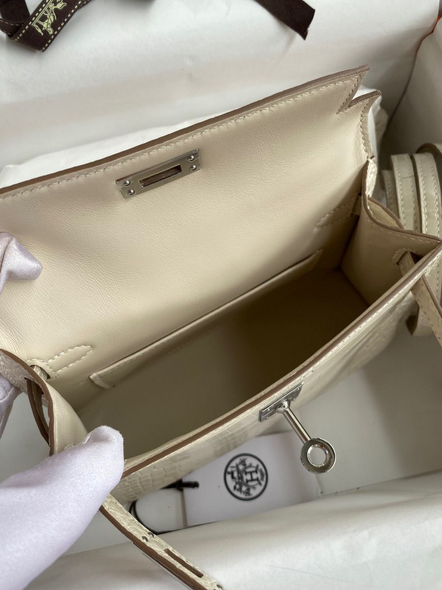 Hermes Kelly Mini II Sellier Handmade Bag In Beton Matte Alligator Leather - Image 10