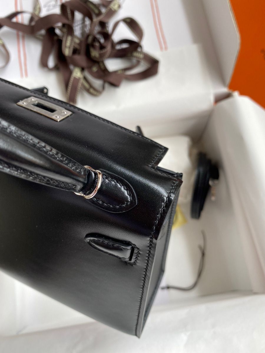 Hermes Kelly Mini II Sellier Handmade Bag In Black Box Calfskin - Image 8