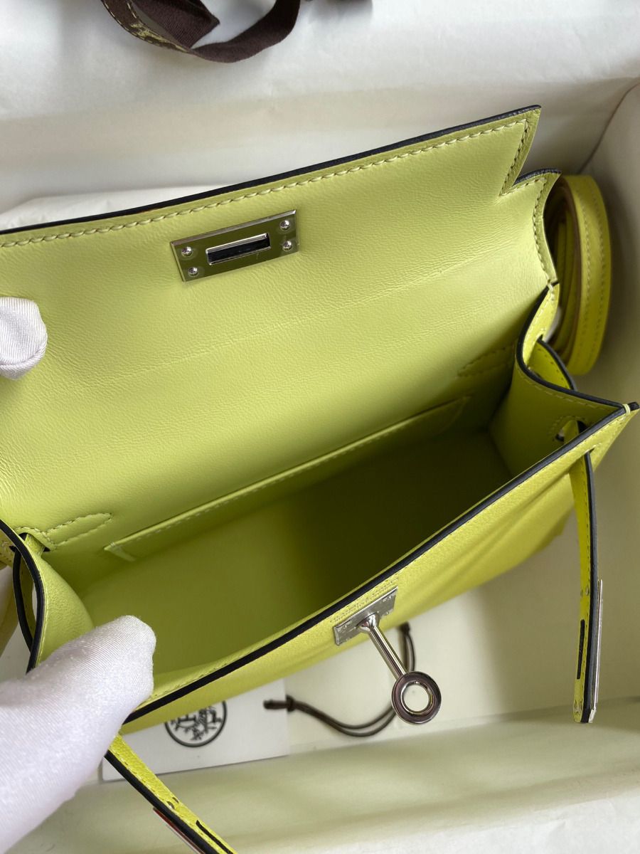 Hermes Kelly Mini II Sellier Handmade Bag In Jaune Bourgeon Chevre Mysore Leather - Image 10