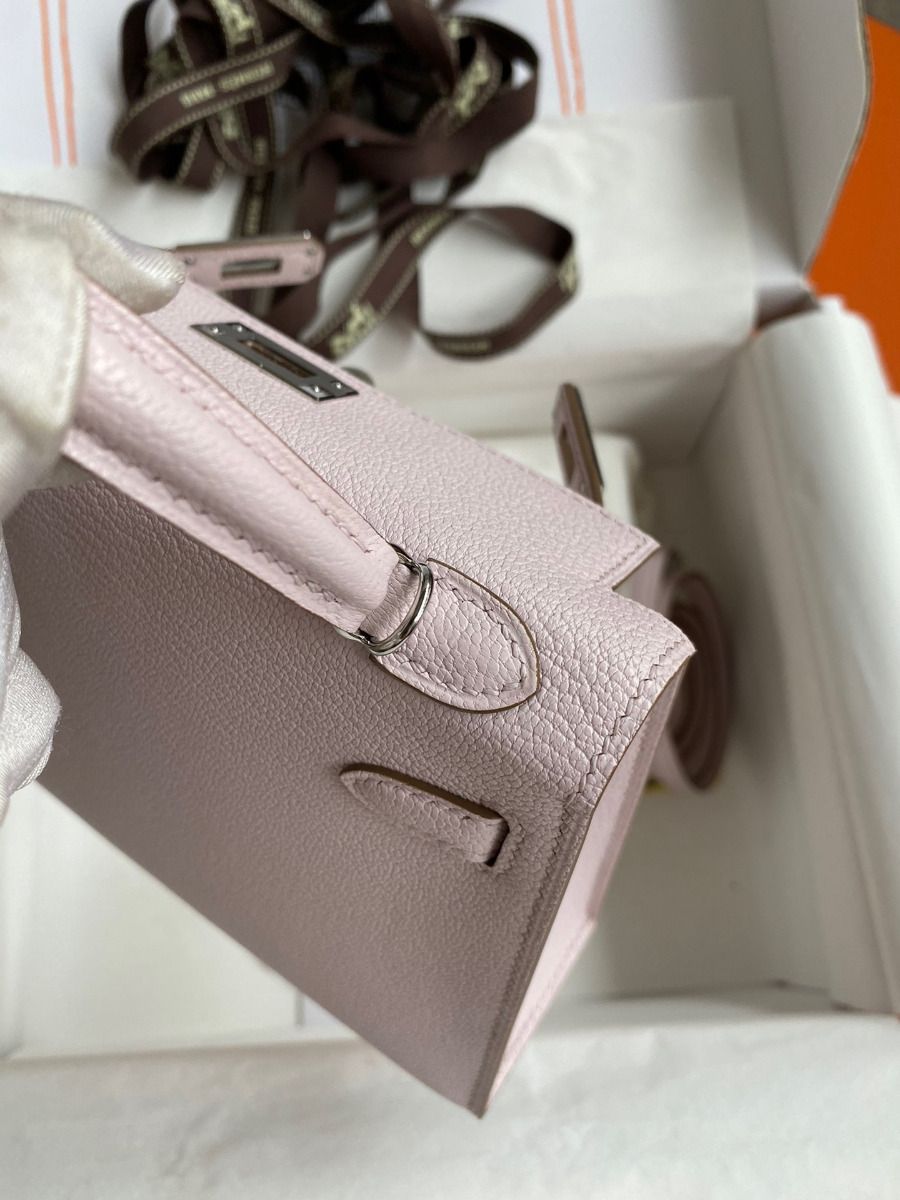 Hermes Kelly Mini II Sellier Handmade Bag In Mauve Pale Chevre Mysore Leather - Image 8