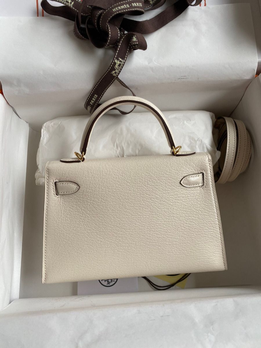 Hermes Kelly Mini II Sellier Handmade Bag In Nata Chevre Mysore Leather - Image 3