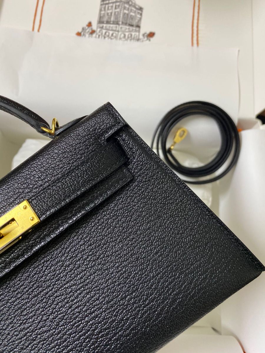 Hermes Kelly Mini II Sellier Handmade Bag In Black Chevre Mysore Leather - Image 5