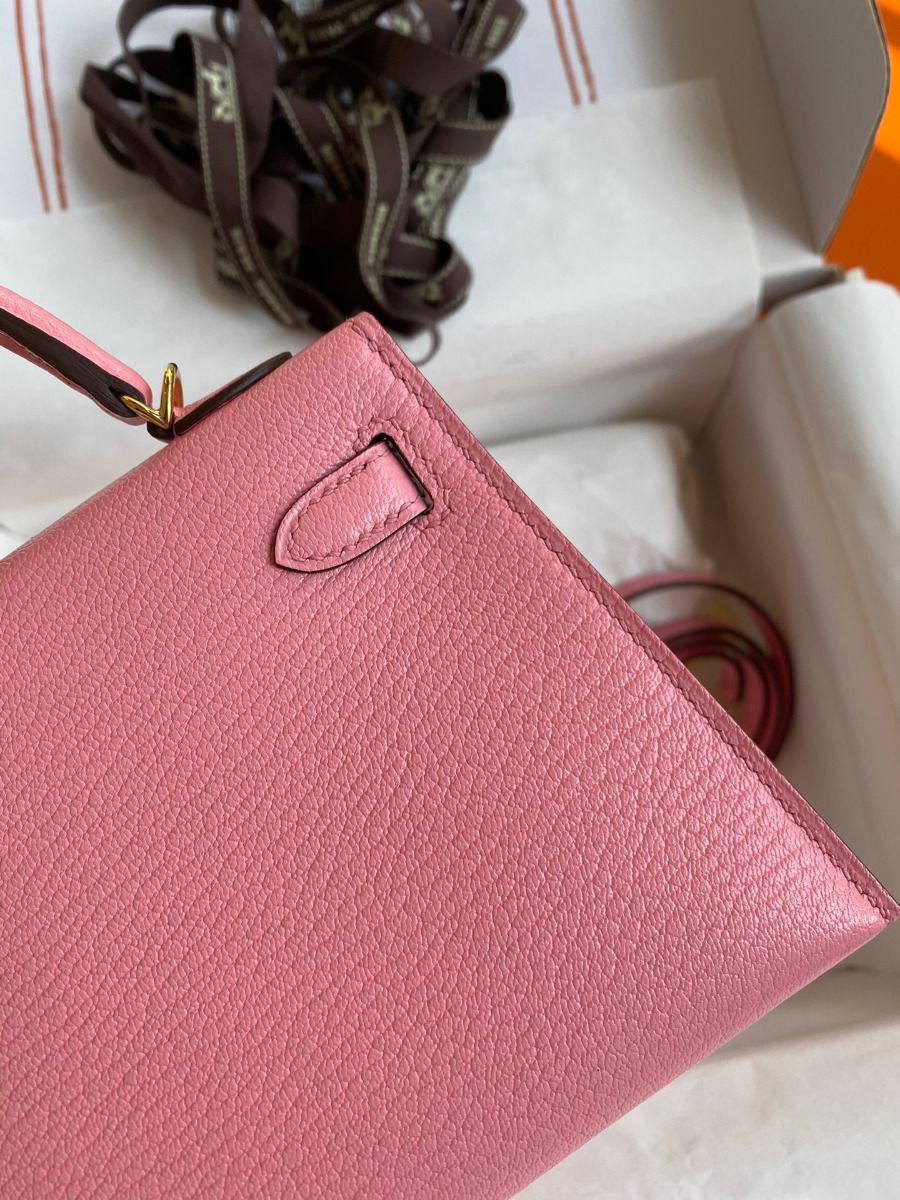 Hermes Kelly Mini II Sellier Handmade Bag In Rose Confetti Chevre Mysore Leather - Image 6