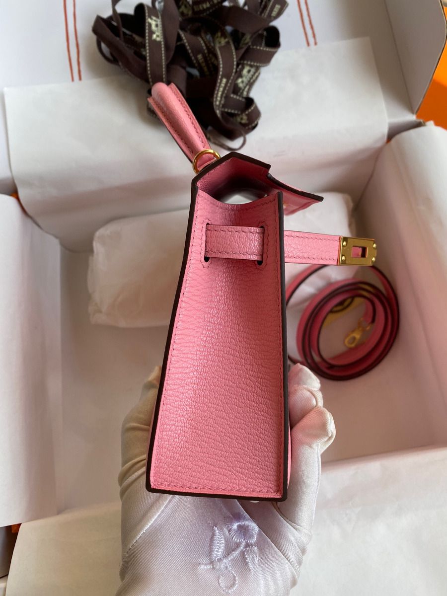 Hermes Kelly Mini II Sellier Handmade Bag In Rose Confetti Chevre Mysore Leather - Image 7