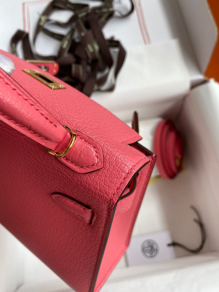 Hermes Kelly Mini II Sellier Handmade Bag In Rose Lipstick Chevre Mysore Leather - Image 8