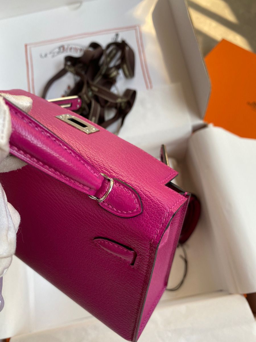 Hermes Kelly Mini II Sellier Handmade Bag In Rose Purple Chevre Mysore Leather - Image 7
