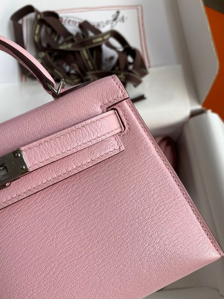 Hermes Kelly Mini II Sellier Handmade Bag In Rose Sakura Chevre Mysore Leather - Image 5