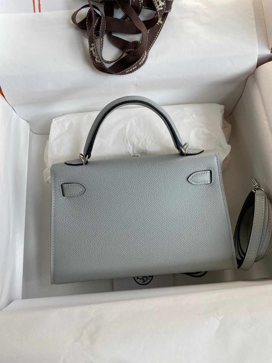 Hermes Kelly Mini II Sellier Handmade Bag In Blue Glacier Epsom Calfskin - Image 3