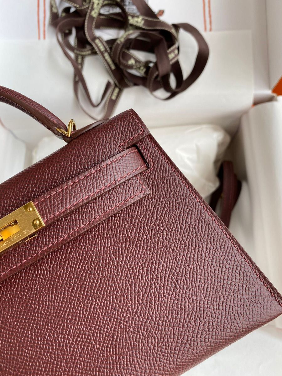 Hermes Kelly Mini II Sellier Handmade Bag In Bordeaux Epsom Calfskin - Image 5