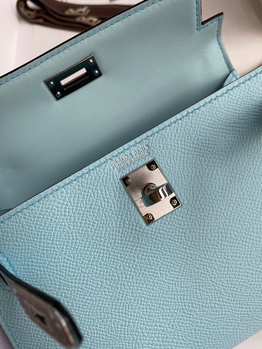Hermes Kelly Mini II Sellier Handmade Bag In Blue Zephyr Epsom Calfskin - Image 9
