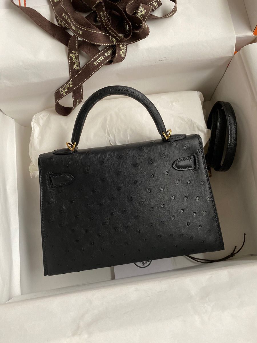 Hermes Kelly Mini II Sellier Handmade Bag In Black Ostrich Leather - Image 3