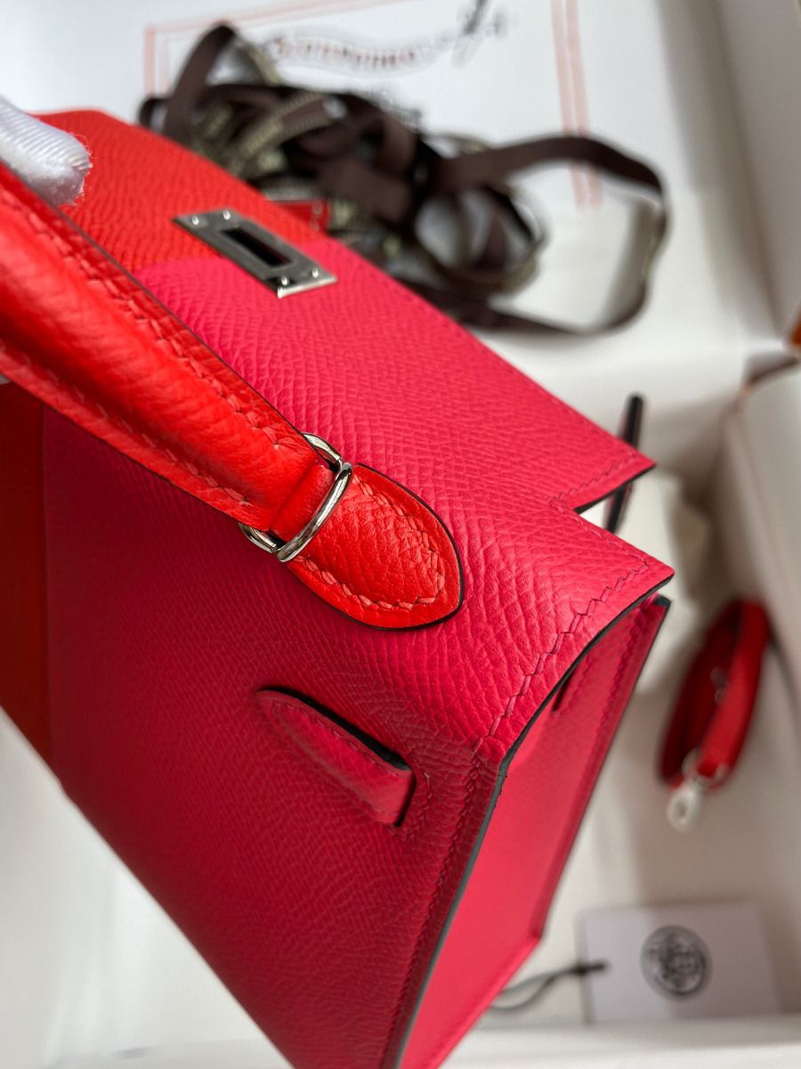 Hermes Kelly Mini II Sellier Tri-color Bag In Red/Rose Extreme/Blue Epsom Calfskin - Image 8