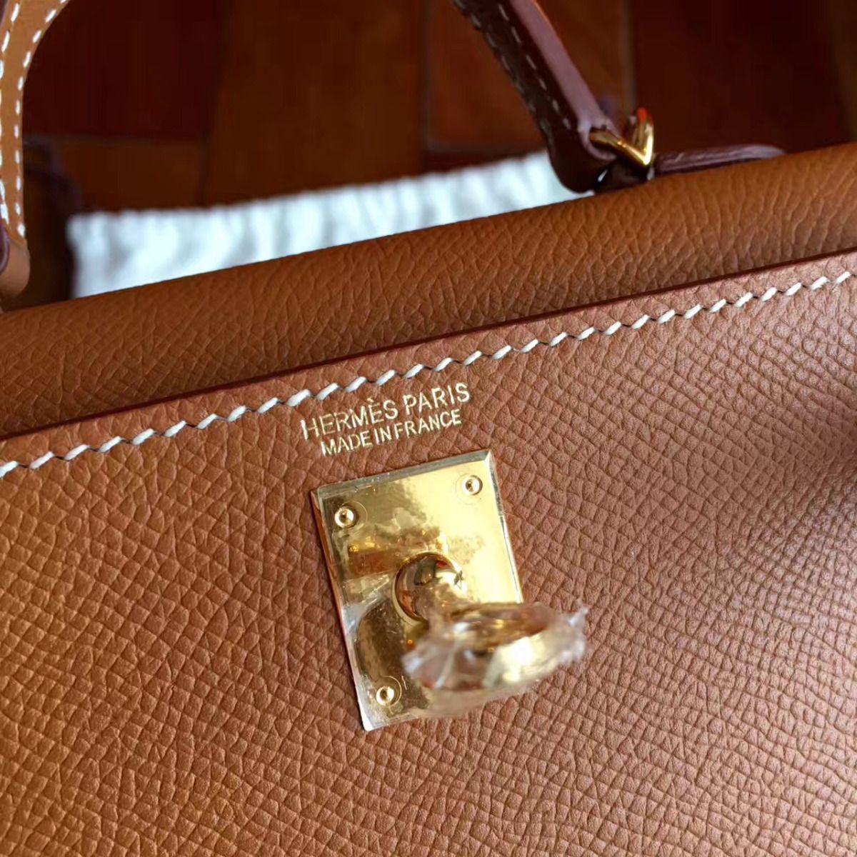 Hermes Kelly Mini II Handmade Bag In Gold Epsom Leather - Image 6