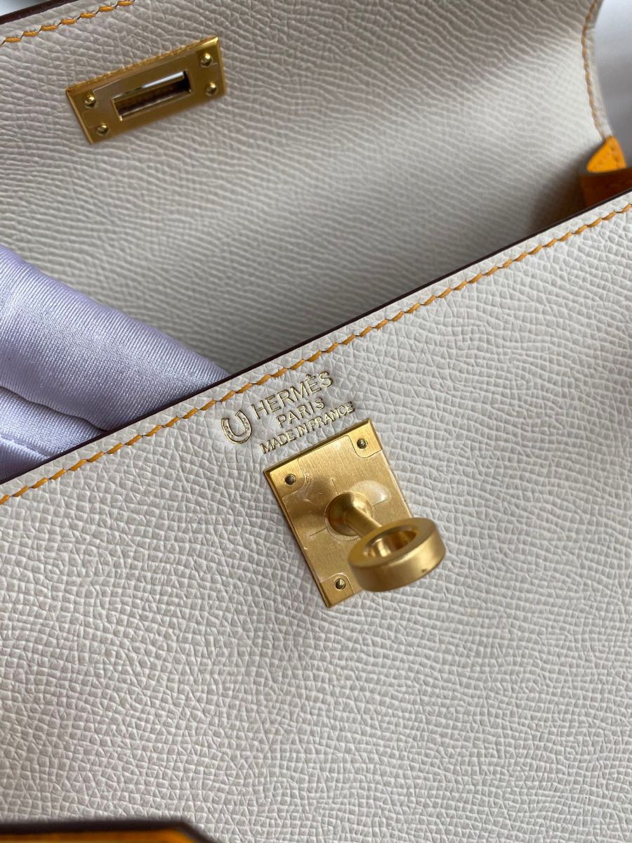 Hermes Kelly Sellier 25 Bicolor Bag in Craie and Yellow Epsom Calfskin - Image 8