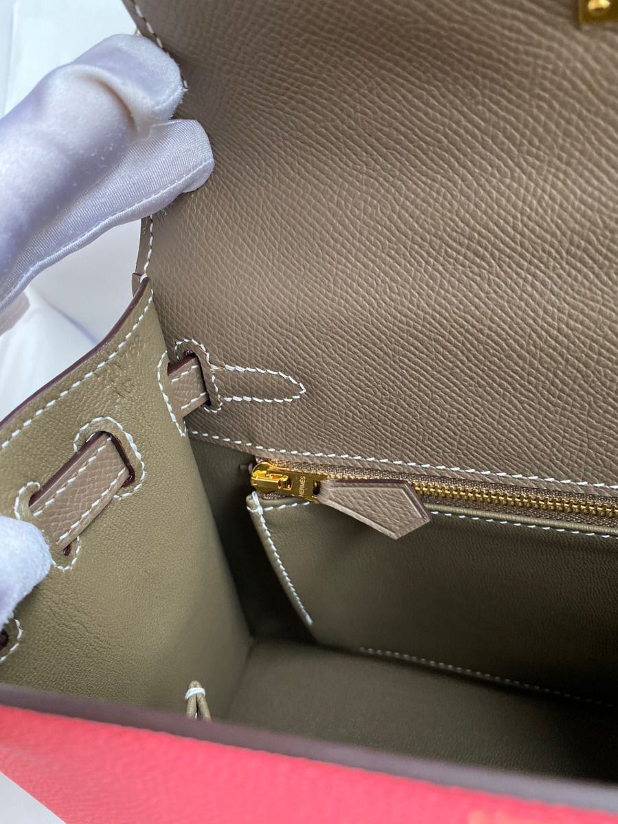 Hermes Kelly Sellier 25 Bicolor Bag in Rose Extremea nd Taupe Epsom Calfskin - Image 10