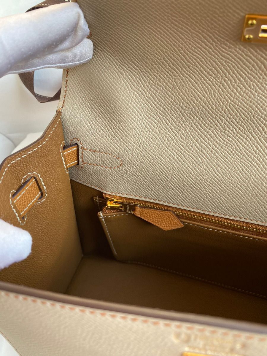 Hermes Kelly Sellier 25 Bicolor Bag in Trench and Gold Epsom Calfskin - Image 10