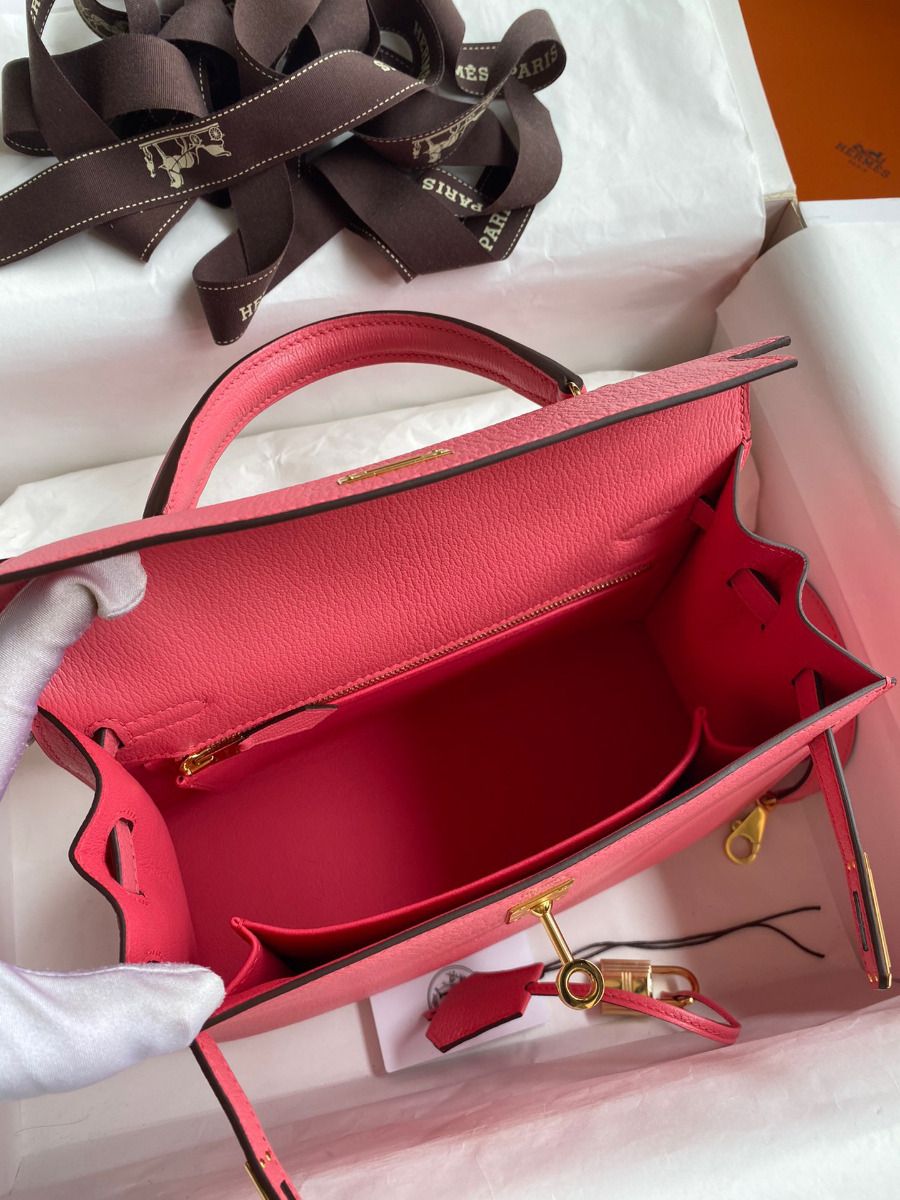 Hermes Kelly Sellier 25 Handmade Bag In Rose Lipstick Mysore Goatskin - Image 9