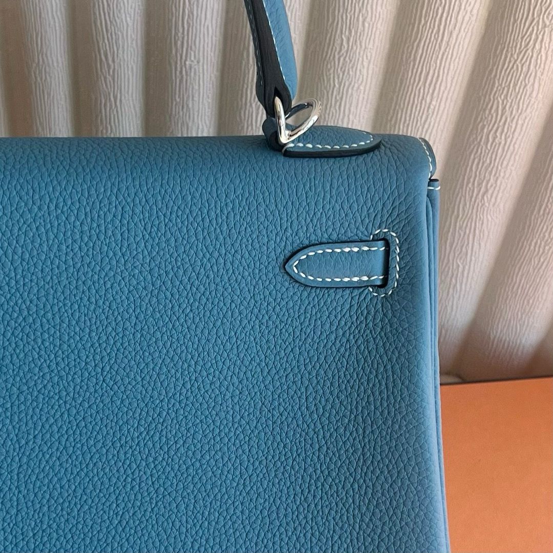 Hermes Kelly Retourne 25 Handmade Bag Blue Jean Clemence Leather - Image 8