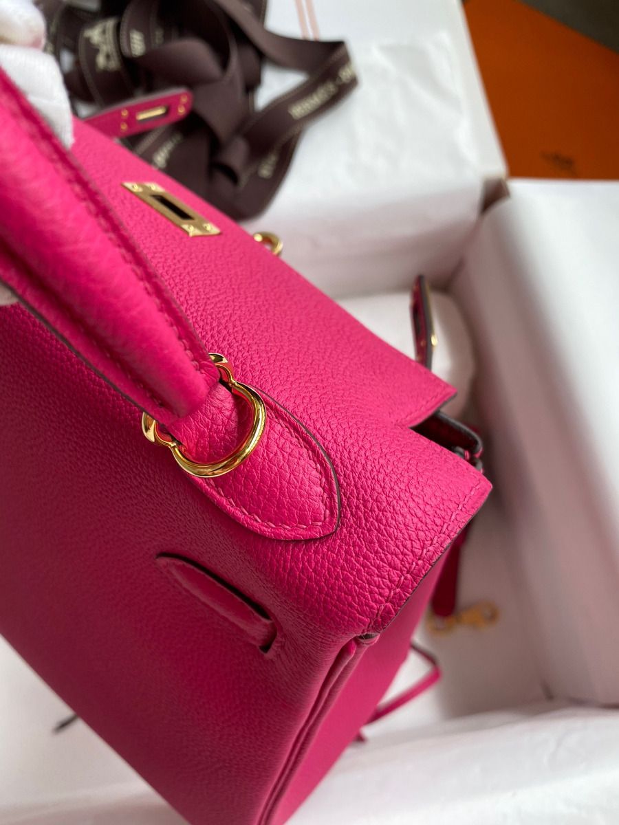 Hermes Kelly Retourne 25 Handmade Bag In Framboise Clemence Leather - Image 7