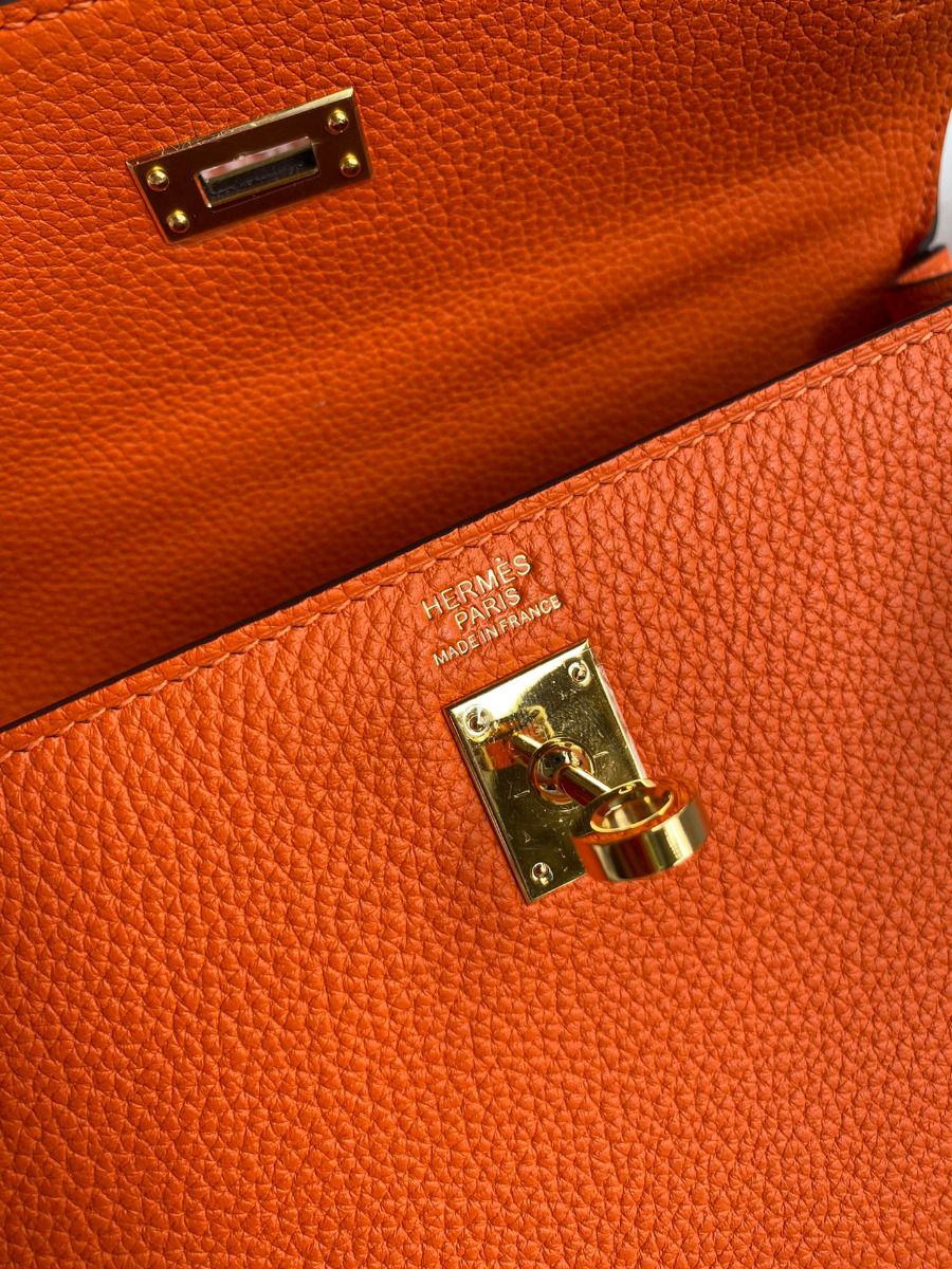 Hermes Kelly Retourne 25 Handmade Bag In Orange Clemence Leather - Image 10